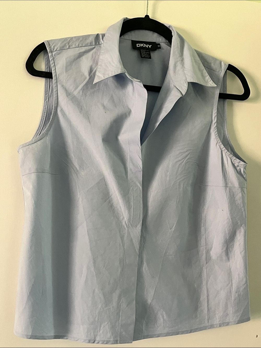 DKNY Light Blue Sleeveless Collared Button-Front Blouse